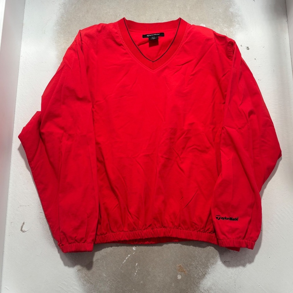 TaylorMade Mens XL Red V-Neck Golf Windbreaker Pullover Jacket Pocket Logo